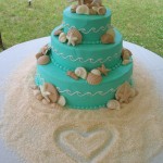 17 Beach Teal Waves Crashing with White Chocolate Seashells and Heart in Sugar Sand