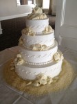 Waves Crashing White Chocolate Shells Sand on Table