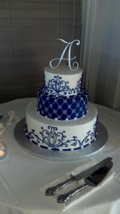 Navy and White Scroll Cake Monogram